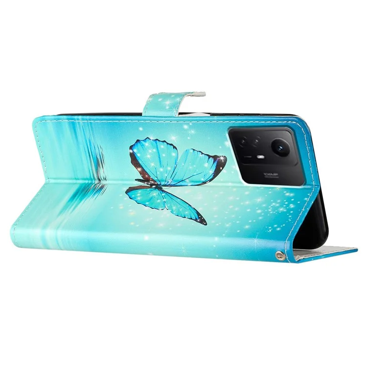 For Xiaomi Redmi Note 12S 4G PU Leather Wallet Cover Pattern Printing Flip Stand Phone Case - Blue Butterfly