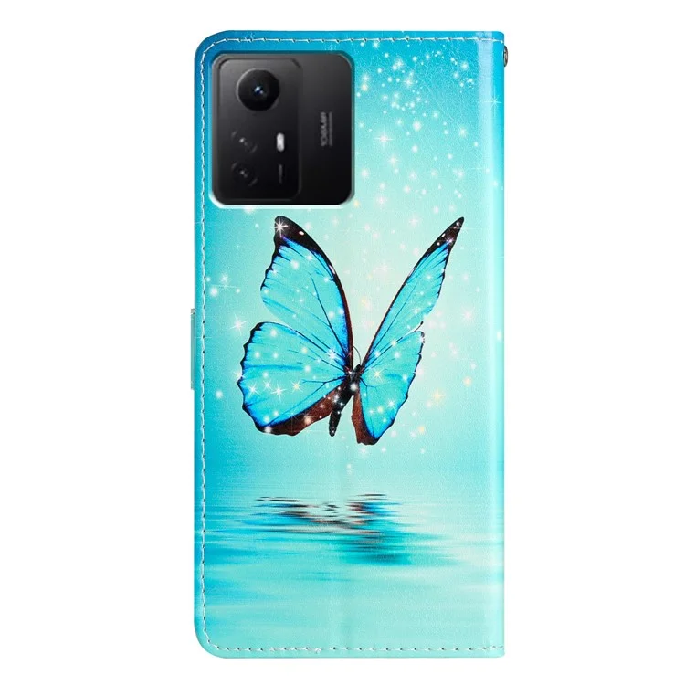 For Xiaomi Redmi Note 12S 4G PU Leather Wallet Cover Pattern Printing Flip Stand Phone Case - Blue Butterfly