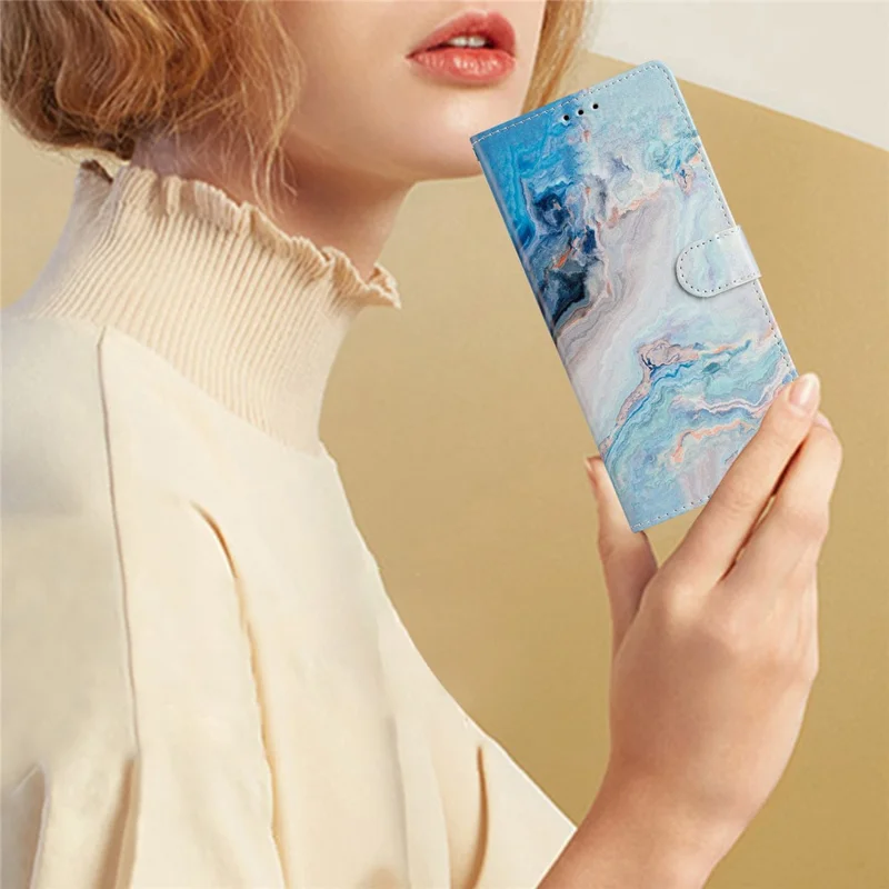 Pour OnePlus Nord CE 3 Lite 5G / Nord N30 5G Impression de motifs Étui de protection en cuir PU à rabat Portefeuille - Marbre bleu