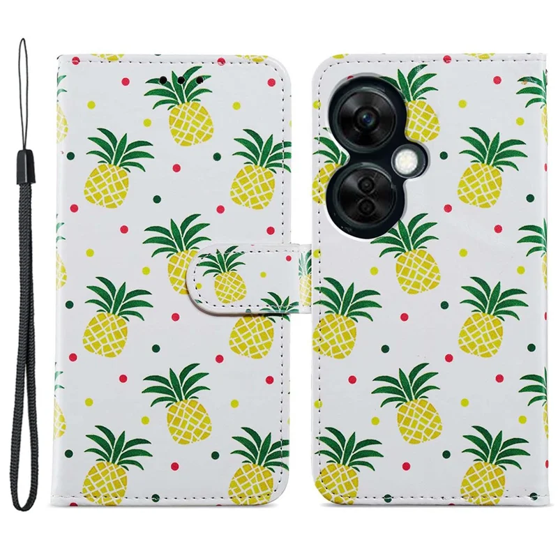For OnePlus Nord CE 3 Lite 5G / Nord N30 5G Pattern Printing PU Leather Phone Case Stand Wallet Flip Protective Cover - Pineapple