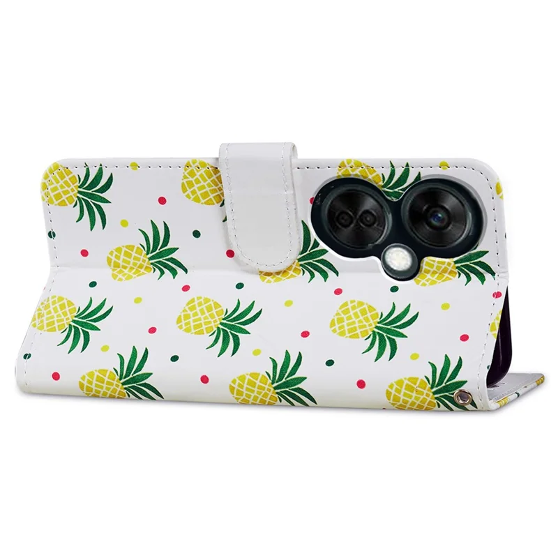 For OnePlus Nord CE 3 Lite 5G / Nord N30 5G Pattern Printing PU Leather Phone Case Stand Wallet Flip Protective Cover - Pineapple