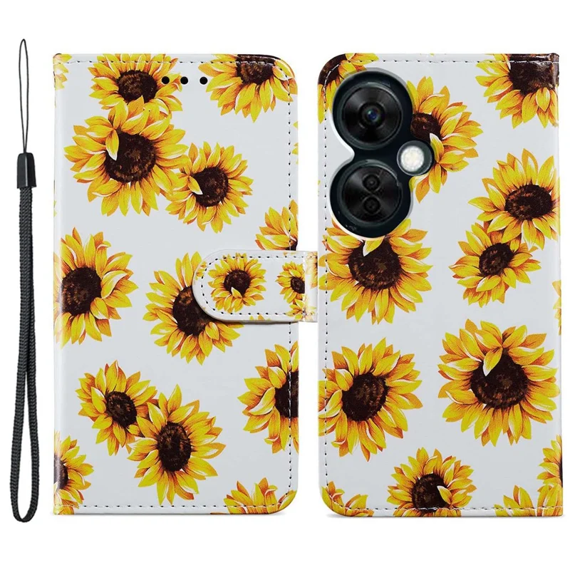 For OnePlus Nord CE 3 Lite 5G / Nord N30 5G Pattern Printing PU Leather Phone Case Stand Wallet Flip Protective Cover - Sunflower