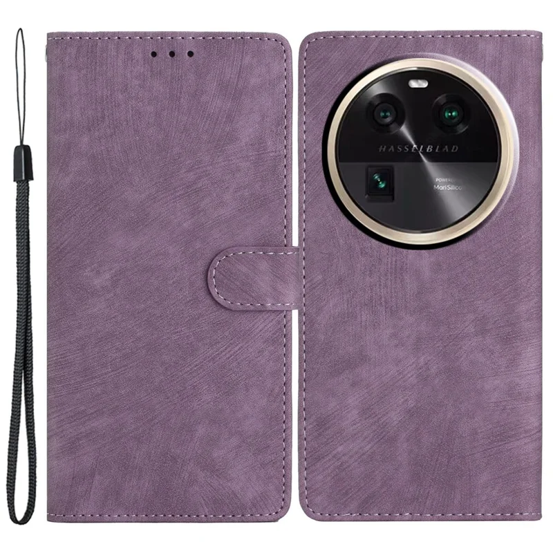 PU Leather Phone Case for Oppo Find X6 , Shockproof Skin-touch Wallet Stand Cover - Purple