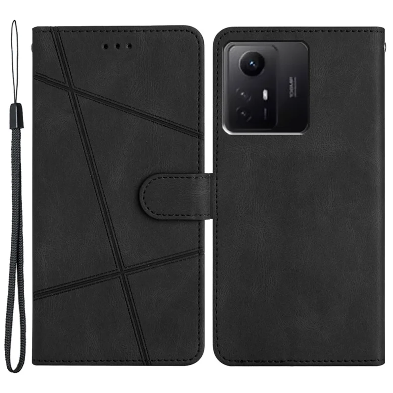 Geldbörse Leder Handyhülle für Xiaomi Redmi Note 12S 4G Crazy Horse Textur Geprägte Linien Ständer Cover - Schwarz