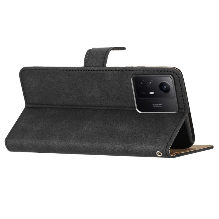 Geldbörse Leder Handyhülle für Xiaomi Redmi Note 12S 4G Crazy Horse Textur Geprägte Linien Ständer Cover - Schwarz