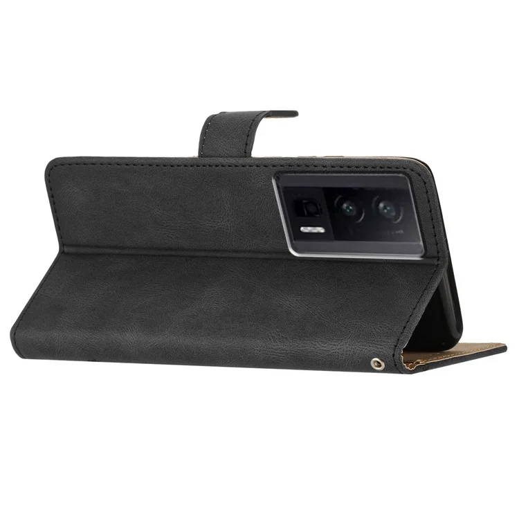 Étui de protection pour Xiaomi Redmi K60 5G / K60 Pro 5G / Poco F5 Pro 5G Étui de téléphone en cuir portefeuille - Texture crazy horse imprimée de lignes - Noir
