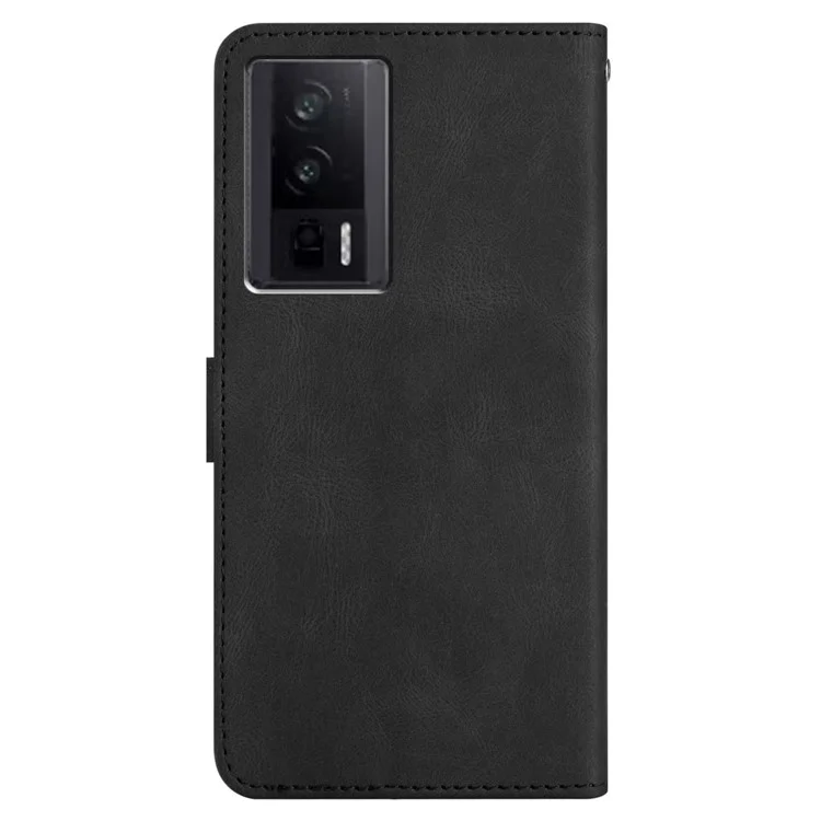Étui de protection pour Xiaomi Redmi K60 5G / K60 Pro 5G / Poco F5 Pro 5G Étui de téléphone en cuir portefeuille - Texture crazy horse imprimée de lignes - Noir