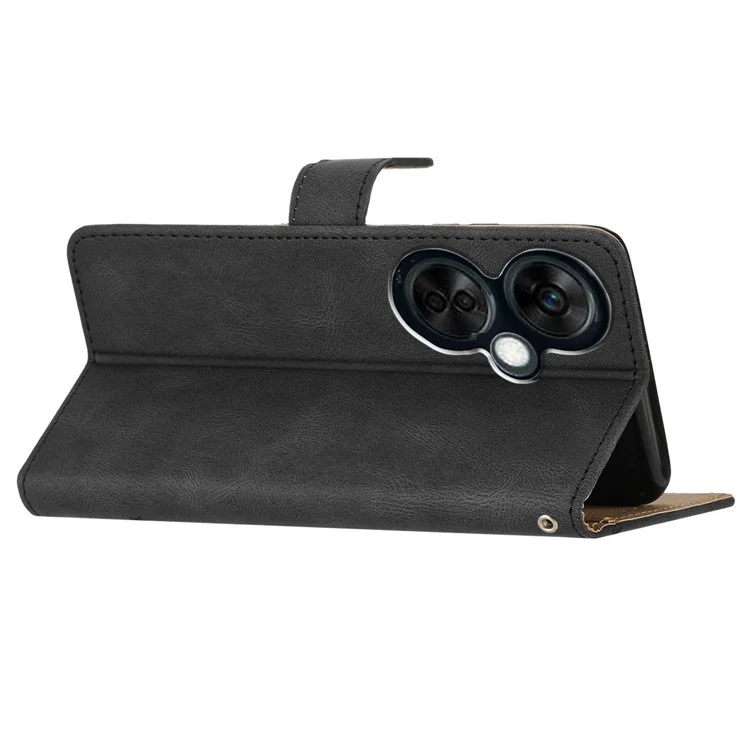 Funda protectora para OnePlus Nord CE 3 Lite 5G / Nord N30 5G, funda de cuero para cartera de teléfono con textura de caballo loco y líneas grabadas - Negro