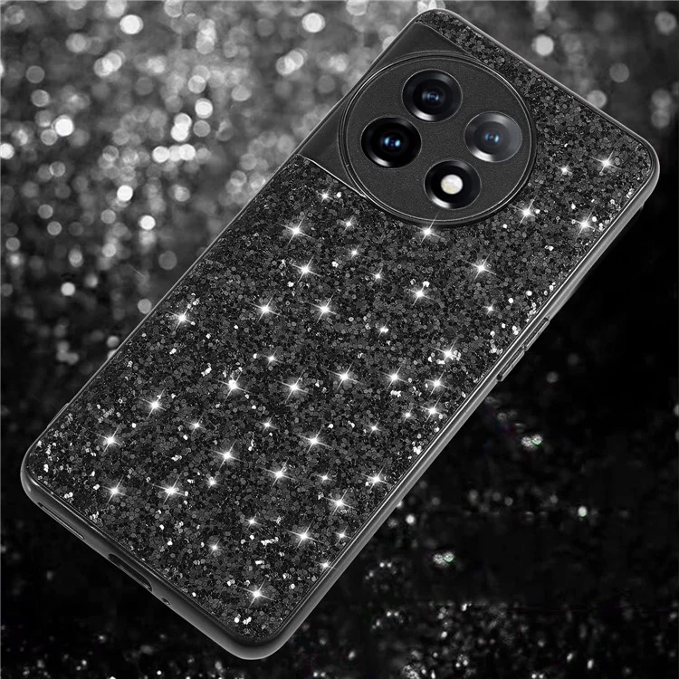 Capa de Proteção para OnePlus 11 5G com Lantejoulas Brilhantes Esmaltadas, Quadro de TPU e Carcaça de PC Rígido - Preta
