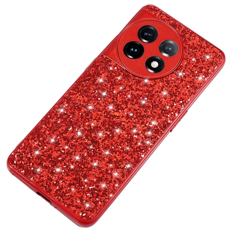 Protective Cover for OnePlus 11 5G Shiny Glitter Sequins Electroplating TPU Frame Hard PC Phone Case - Red