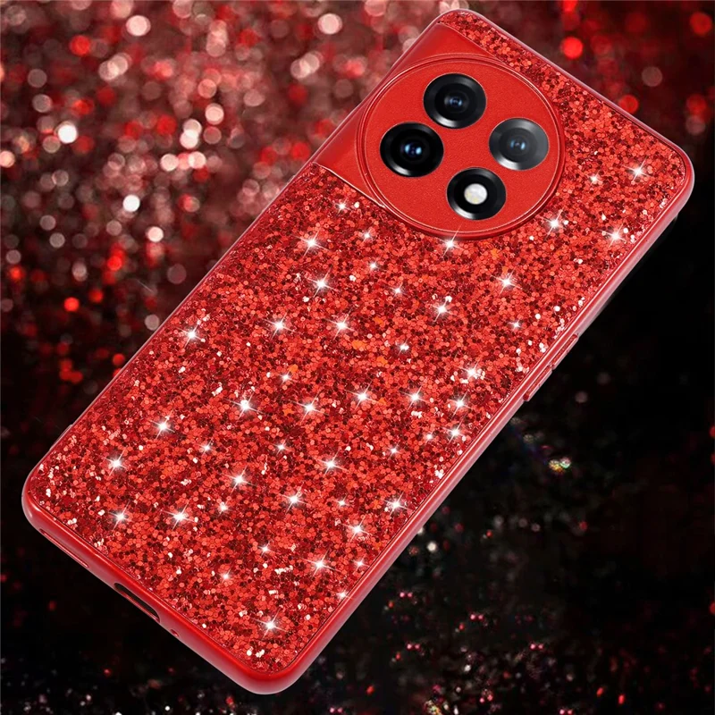 Protective Cover for OnePlus 11 5G Shiny Glitter Sequins Electroplating TPU Frame Hard PC Phone Case - Red