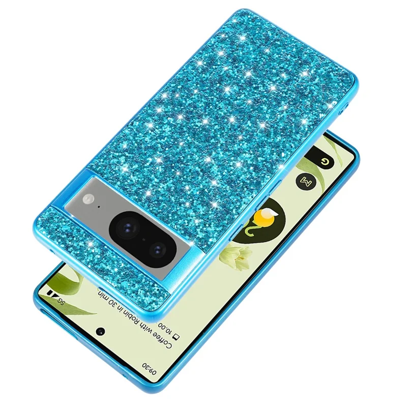 Electroplating Shell for Google Pixel 8 Shiny Glitter Sequins Protective Cover TPU Frame Hard PC Phone Case - Blue