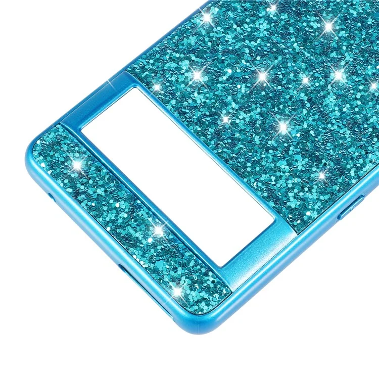 For Google Pixel 8 Pro Shockproof Phone Case Shiny Glitter Sequins Electroplating TPU Frame Hard PC Back Cover - Blue