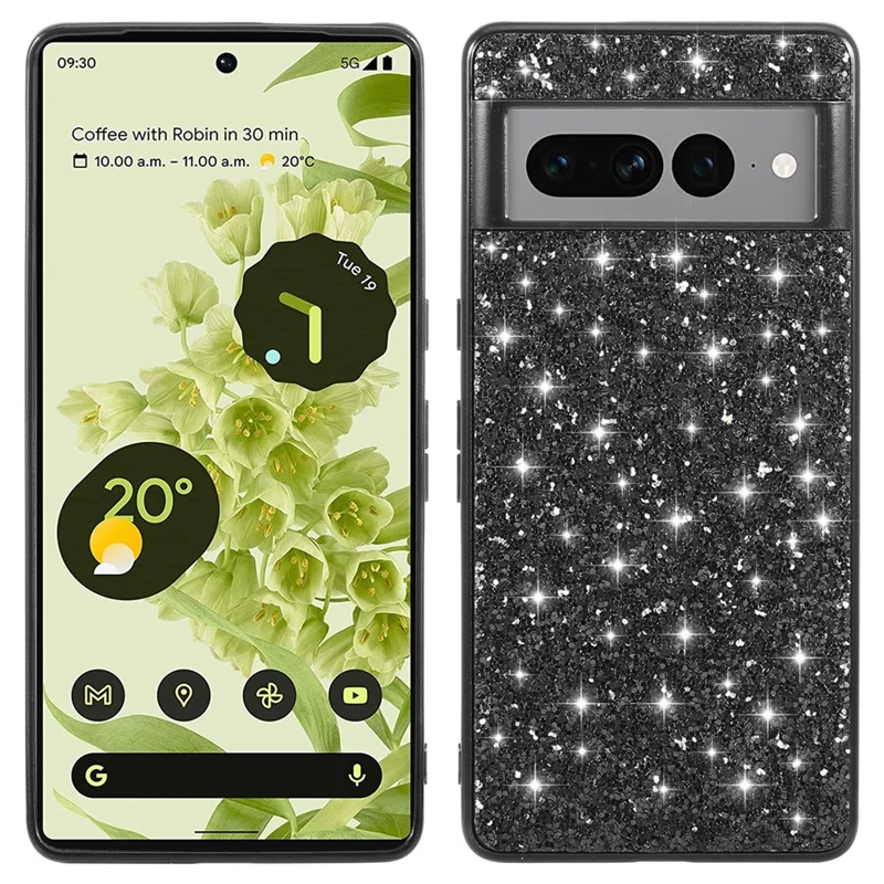 For Google Pixel 8 Pro Shockproof Phone Case Shiny Glitter Sequins Electroplating TPU Frame Hard PC Back Cover - Black