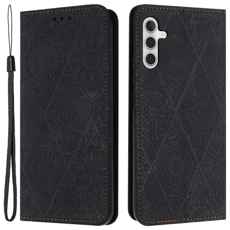 For Samsung Galaxy A54 5G Magnetic Adsorption Imprinted PU Leather Phone Case Wallet Stand Cover - Black