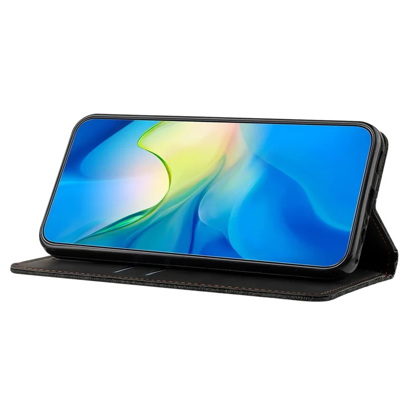 For Samsung Galaxy A54 5G Magnetic Adsorption Imprinted PU Leather Phone Case Wallet Stand Cover - Black
