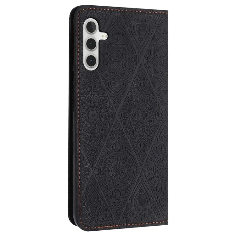 For Samsung Galaxy A54 5G Magnetic Adsorption Imprinted PU Leather Phone Case Wallet Stand Cover - Black