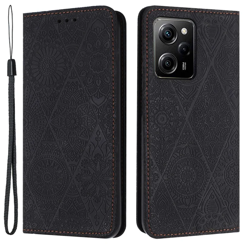Per Xiaomi Redmi Note 12 Pro 5G / 12 Pro Speed 5G / Poco X5 Pro 5G Custodia per telefono in pelle PU impresso Wallet Stand Cover - Nero