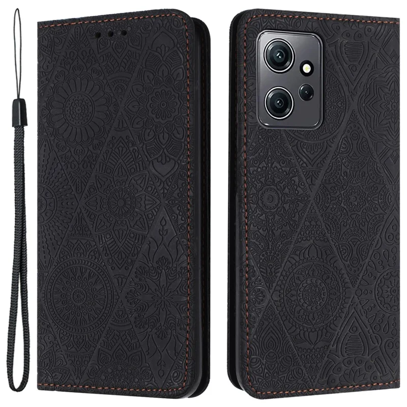 For Xiaomi Redmi Note 12 4G Anti-drop Imprinted PU Leather Phone Case Wallet Stand Cover - Black