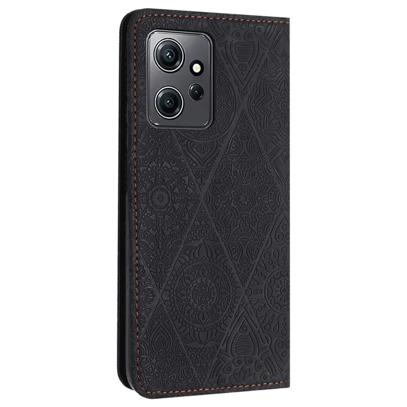 For Xiaomi Redmi Note 12 4G Anti-drop Imprinted PU Leather Phone Case Wallet Stand Cover - Black