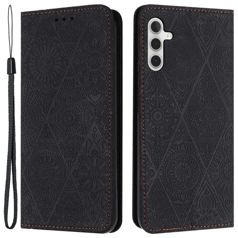 For Samsung Galaxy A14 4G / 5G Imprinted PU Leather Phone Case Wallet Stand Shockproof Cover - Black