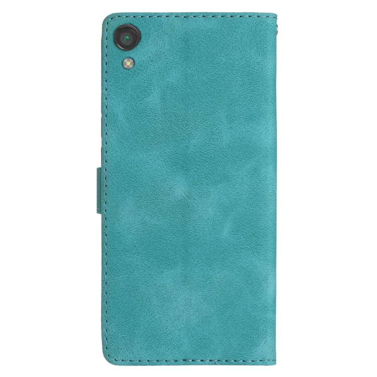 Para Sony Xperia L1 Flower Imprint Cover Willet de Cuero Stand Case de Teléfonos Celulares a Prueba de Golpes - Cielo Azul