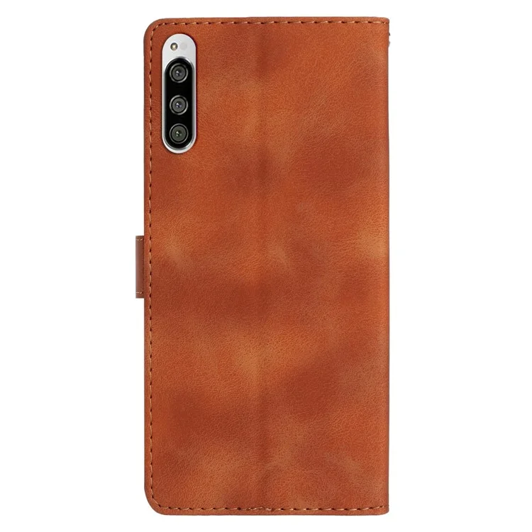 Flower Imprint Leather Case for Sony Xperia 5 , Wallet Stand Mobile Phone Protective Cover - Brown