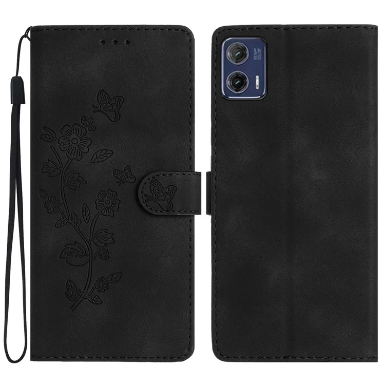 Pour Motorola Moto G73 5G Anti-Dust Leather Wallet Phone Case Stand Shockproof Imprinted Flower Cover Phone Case - Noir