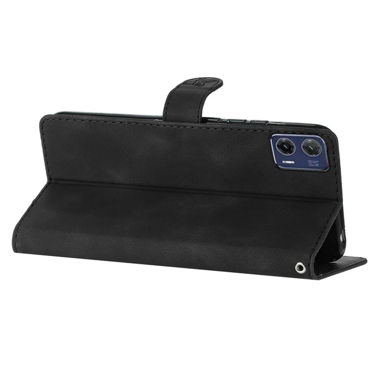Pour Motorola Moto G73 5G Anti-Dust Leather Wallet Phone Case Stand Shockproof Imprinted Flower Cover Phone Case - Noir