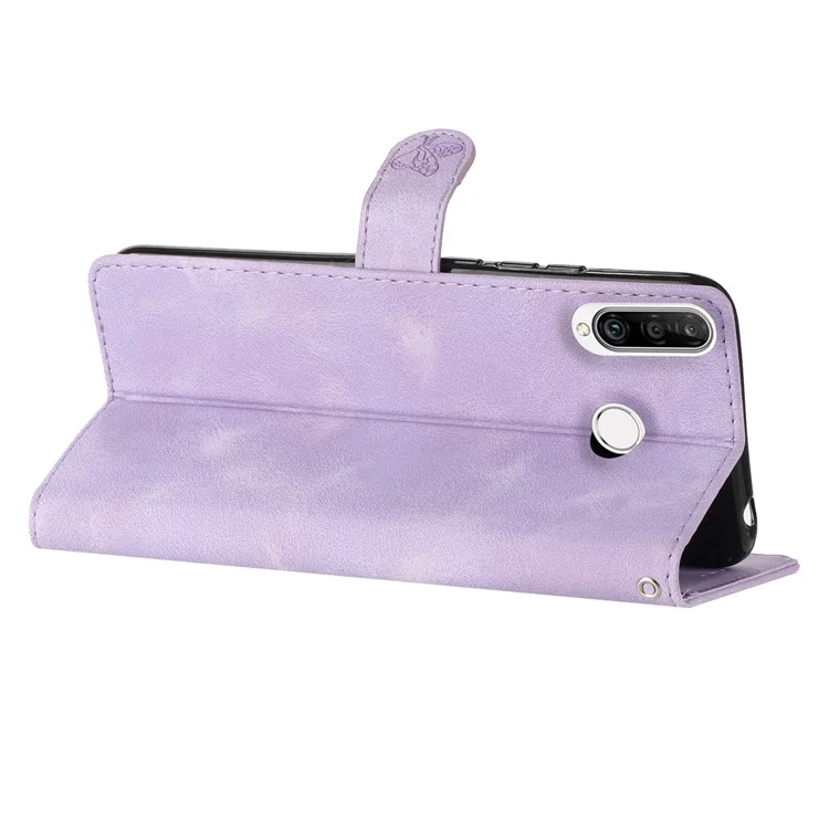 For Huawei P30 Lite / P30 Lite New Edition / nova 4e Phone Cover Imprinted Flower Wallet Stand Shockproof Leather Phone Case - Purple