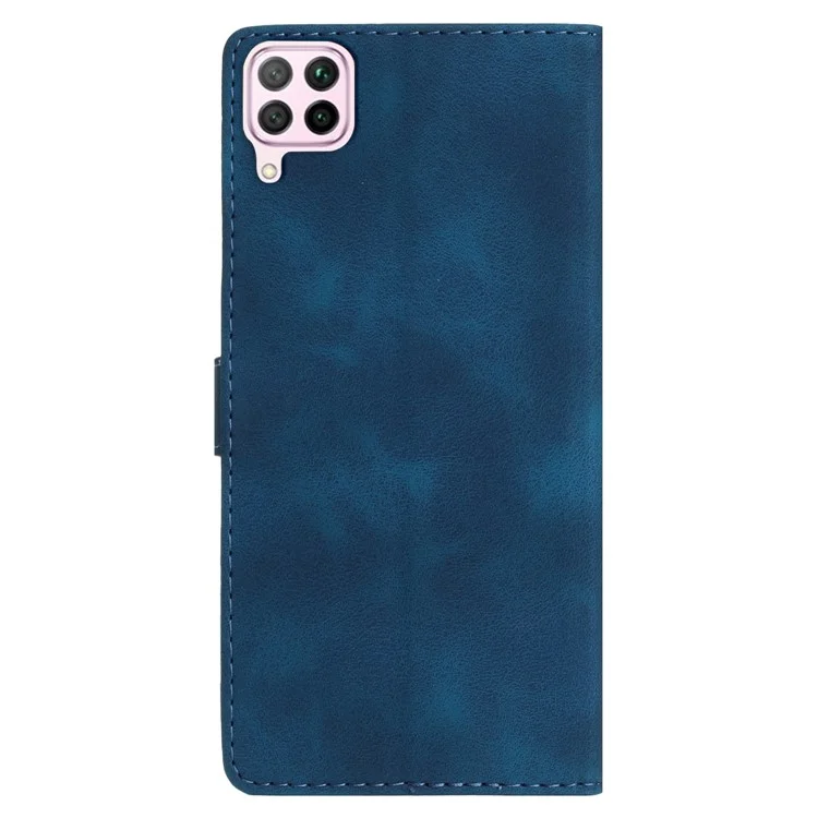 Custodia in pelle per Huawei P40 lite 4G / nova 6 SE / Nova 7i, Custodia a portafoglio con supporto, motivo a fiori impresso - Blu