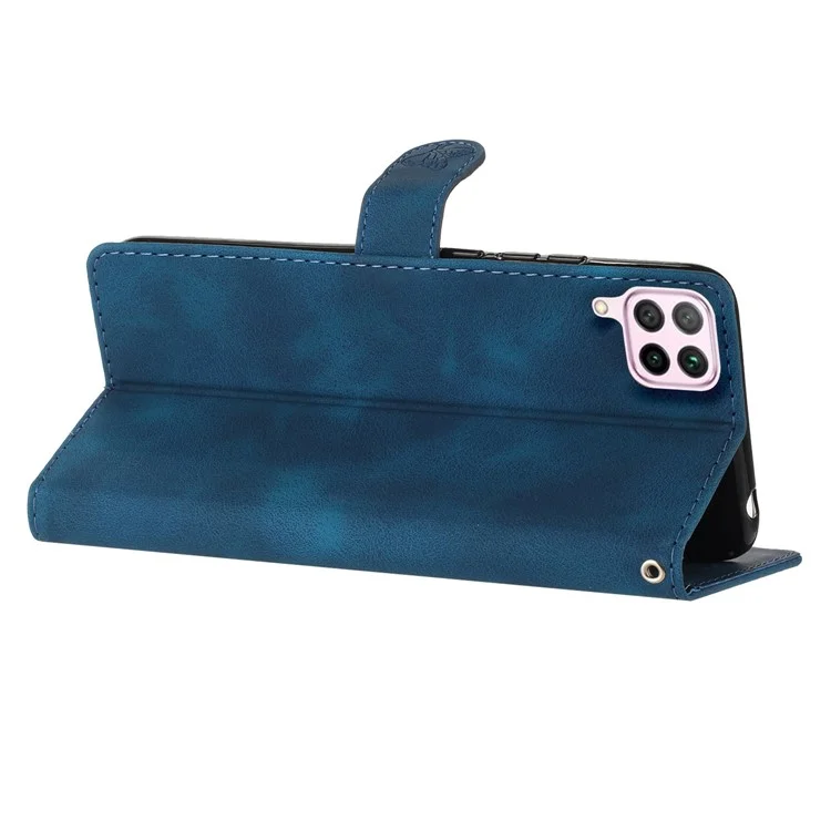 Custodia in pelle per Huawei P40 lite 4G / nova 6 SE / Nova 7i, Custodia a portafoglio con supporto, motivo a fiori impresso - Blu