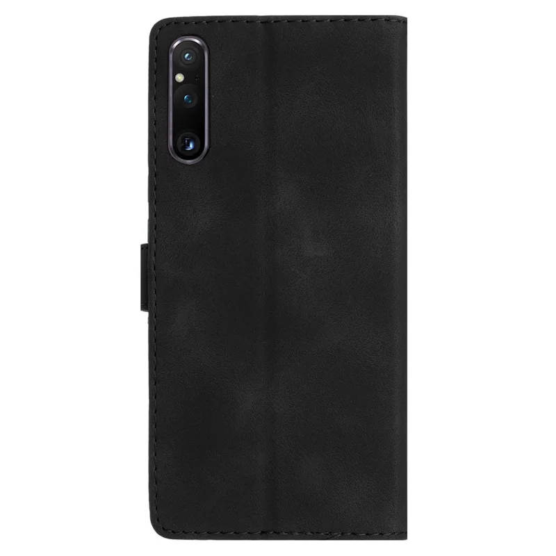 Flower Imprint Leather Case for Sony Xperia 1 V , Wallet Stand Anti-scratch Mobile Phone Cover - Black