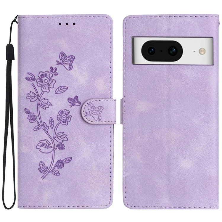 Per Google Pixel 8 Phone Cover Imprinted Flower Wallet Stand PU Leather Magnetic Mobile Phone Case - Viola