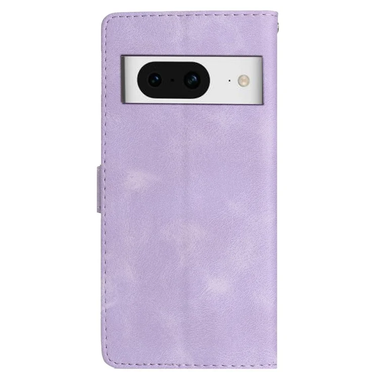 Per Google Pixel 8 Phone Cover Imprinted Flower Wallet Stand PU Leather Magnetic Mobile Phone Case - Viola