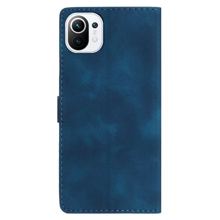 For Xiaomi 11 Lite 5G NE / Mi 11 Lite 5G / 4G Stand Phone Case Imprinted Flower PU Leather+TPU Phone Cover Wallet - Blue