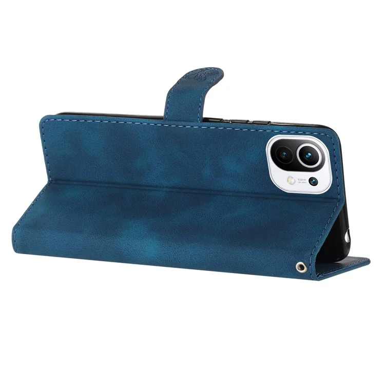 For Xiaomi 11 Lite 5G NE / Mi 11 Lite 5G / 4G Stand Phone Case Imprinted Flower PU Leather+TPU Phone Cover Wallet - Blue