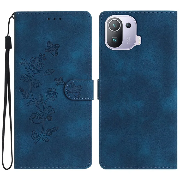 Чехол для телефона Imprinted Flower для Xiaomi Mi 11 Pro, противоударный кошелек-подставка из искусственной кожи - синий