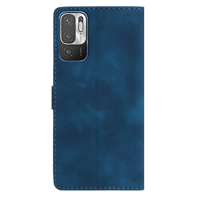 Für Xiaomi Redmi Note 10 5G / Redmi Note 10T 5G / Poco M3 Pro 5G / 4G Leder Handyhülle mit geprägter Blume und Geldbörse - Blau