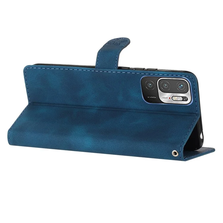 Für Xiaomi Redmi Note 10 5G / Redmi Note 10T 5G / Poco M3 Pro 5G / 4G Leder Handyhülle mit geprägter Blume und Geldbörse - Blau