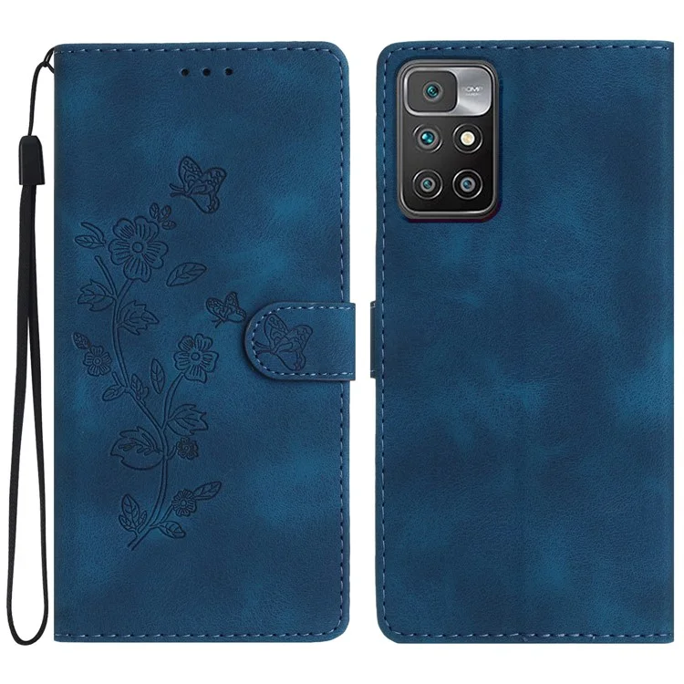 For For Xiaomi Redmi 10 4G (2021) / Redmi 10 2022 4G / 10 Prime / Note 11 4G (MediaTek) Imprinted Wallet Leather Phone Cover - Blue