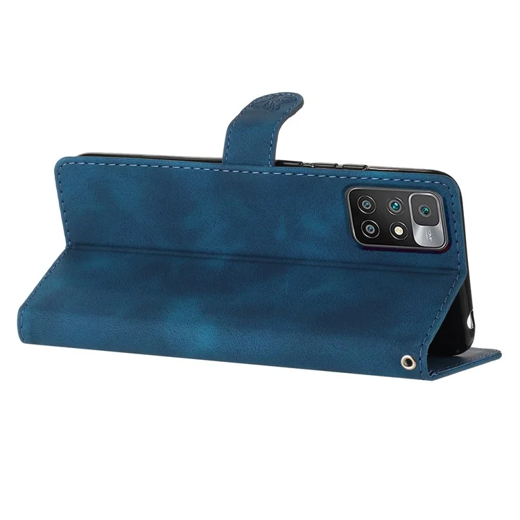 For For Xiaomi Redmi 10 4G (2021) / Redmi 10 2022 4G / 10 Prime / Note 11 4G (MediaTek) Imprinted Wallet Leather Phone Cover - Blue