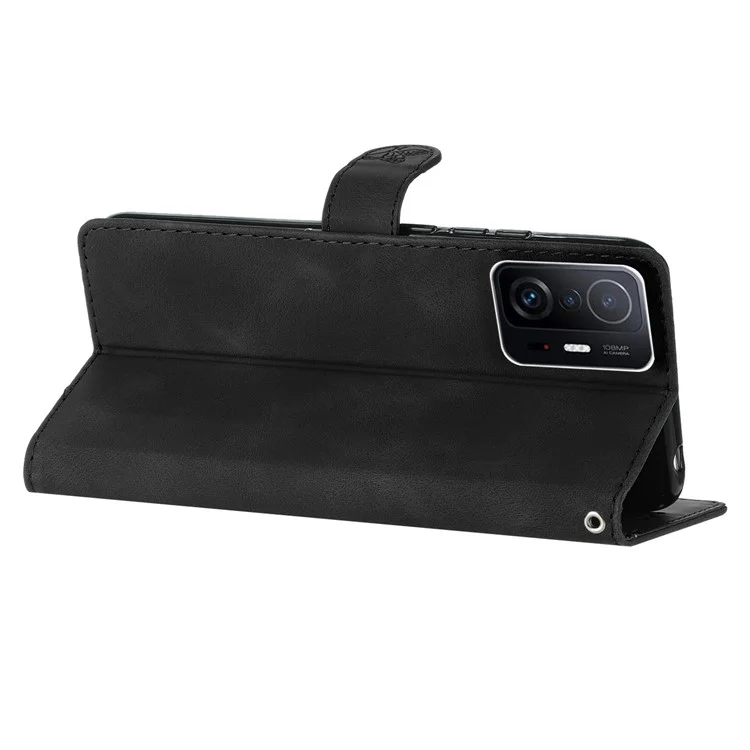 Para Xiaomi 11T Pro 5G / 11T 5G Capa de Telefone Capa de Couro PU+TPU Carteira Suporte Flor Impressa Caixa de Telefone Celular - Preto