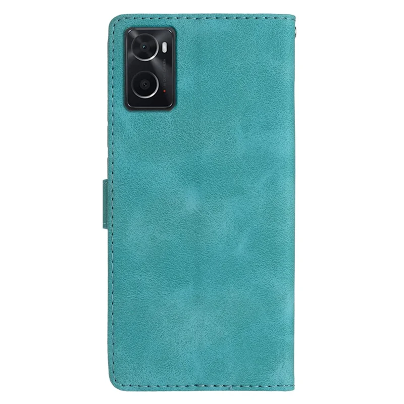 For Oppo A36 / A76 / A96 4G PU Leather Flip Wallet Case Flower Imprinted Stand Phone Cover - Sky Blue