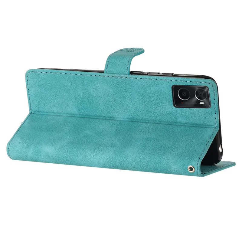 For Oppo A36 / A76 / A96 4G PU Leather Flip Wallet Case Flower Imprinted Stand Phone Cover - Sky Blue