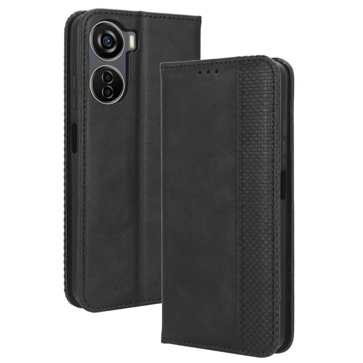 Para ZTE Axon 40 Lite Retro PU pe Leather Case Funda de la Billetera de la Billetera de la Billetera de la Billetera de la Billetera - Negro