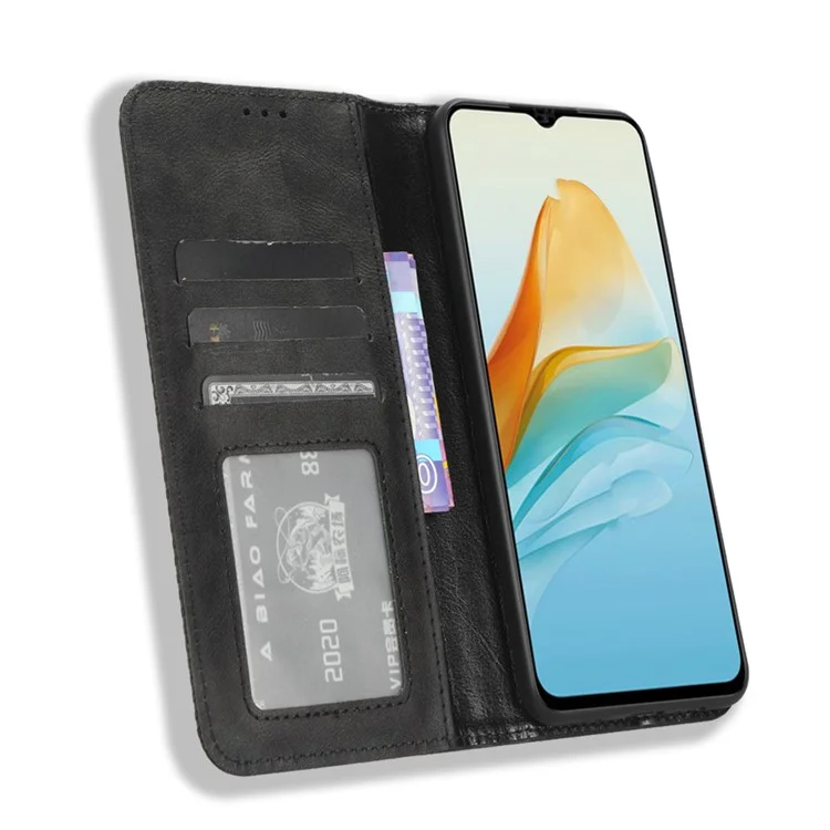 Para ZTE Axon 40 Lite Retro PU pe Leather Case Funda de la Billetera de la Billetera de la Billetera de la Billetera de la Billetera - Negro