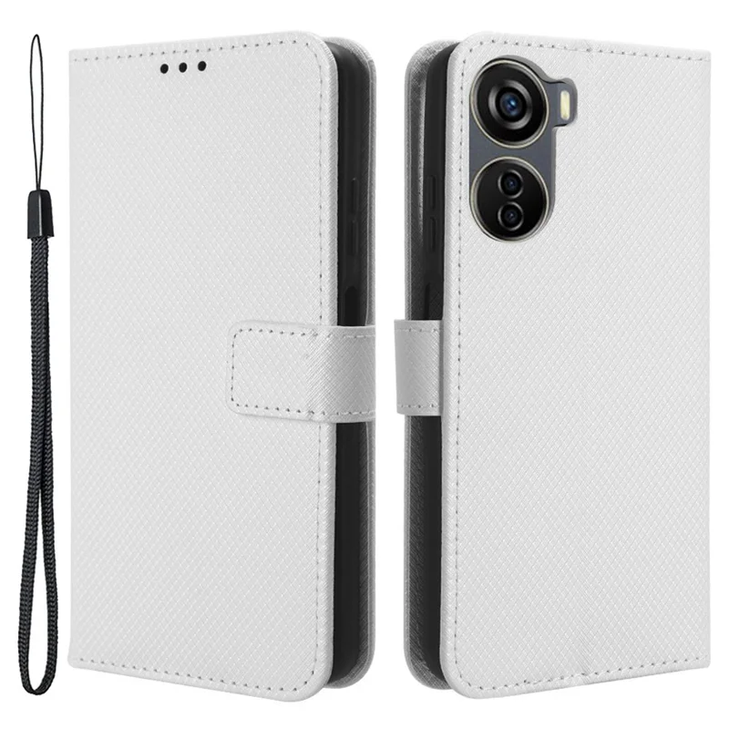 For ZTE Blade V41 Vita / Blade V50 Design 5G / V40 Design / Axon 40 Lite / nubia Neo PU Leather Phone Case Diamond Texture Phone Cover - White