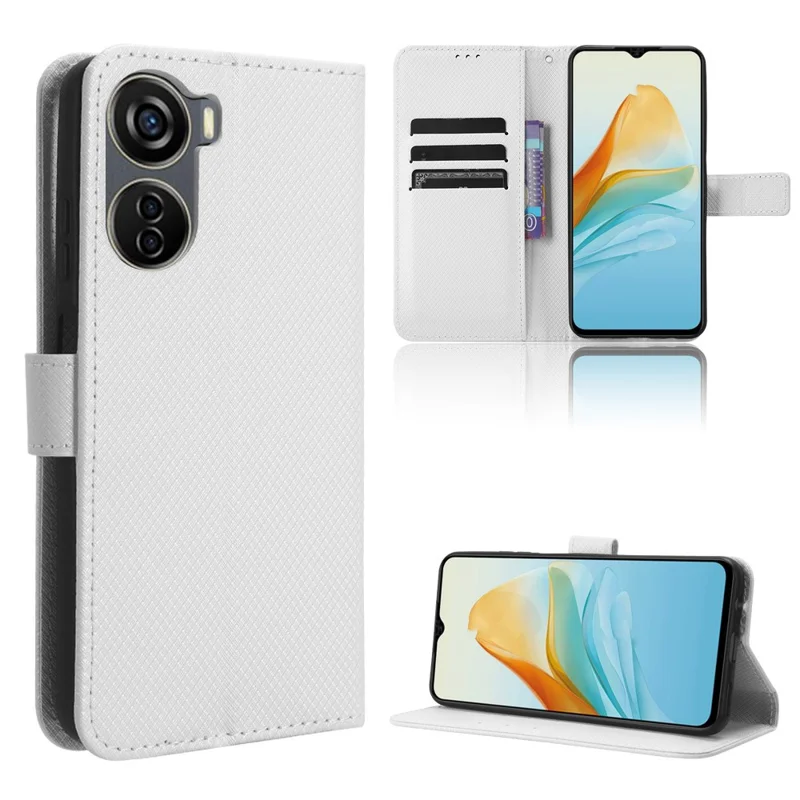 For ZTE Blade V41 Vita / Blade V50 Design 5G / V40 Design / Axon 40 Lite / nubia Neo PU Leather Phone Case Diamond Texture Phone Cover - White