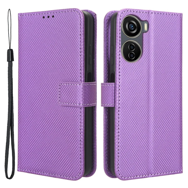 For ZTE Blade V41 Vita / Blade V50 Design 5G / V40 Design / Axon 40 Lite / nubia Neo PU Leather Phone Case Diamond Texture Phone Cover - Purple